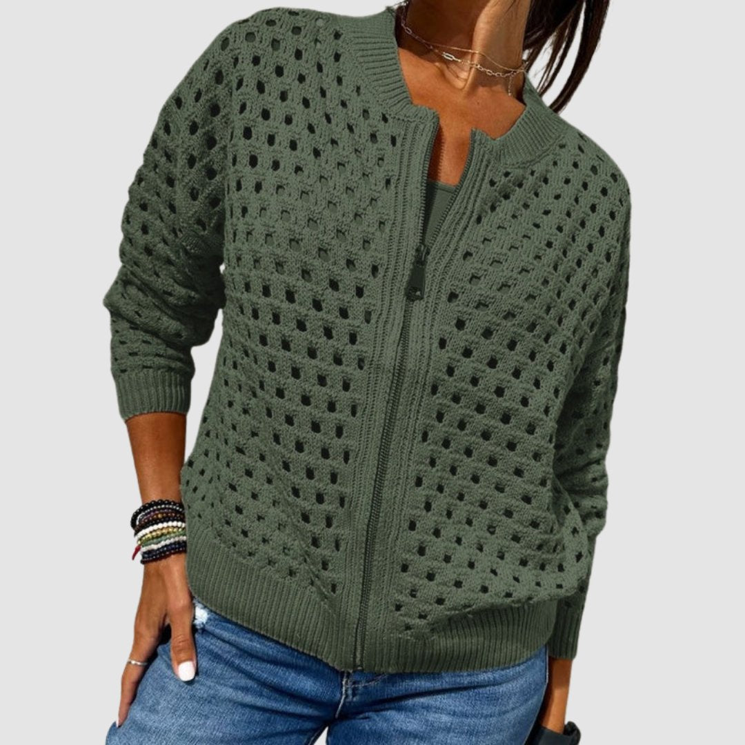 Women's Openwork Knit Cardigan | Zip-Up