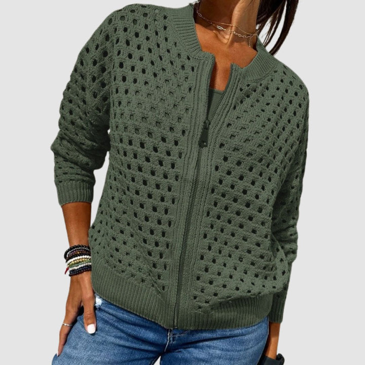 Women's Openwork Knit Cardigan | Zip-Up