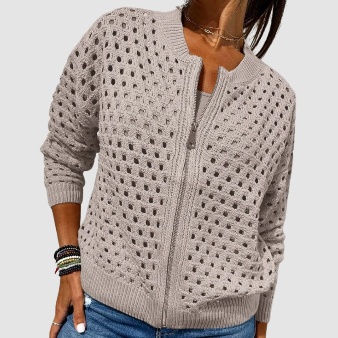 Women's Openwork Knit Cardigan | Zip-Up