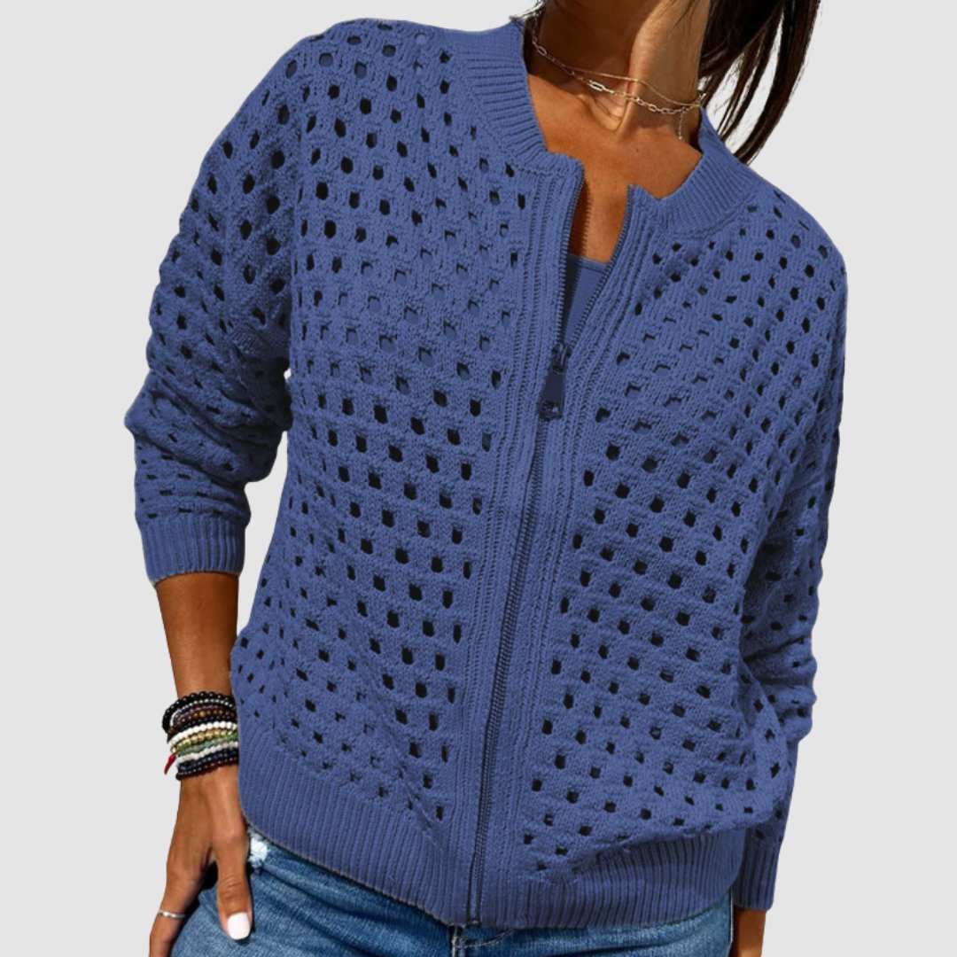 Women's Openwork Knit Cardigan | Zip-Up