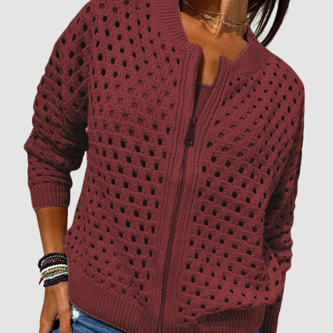 Women's Openwork Knit Cardigan | Zip-Up