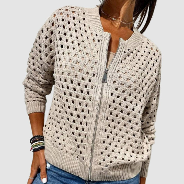 Women's Openwork Knit Cardigan | Zip-Up
