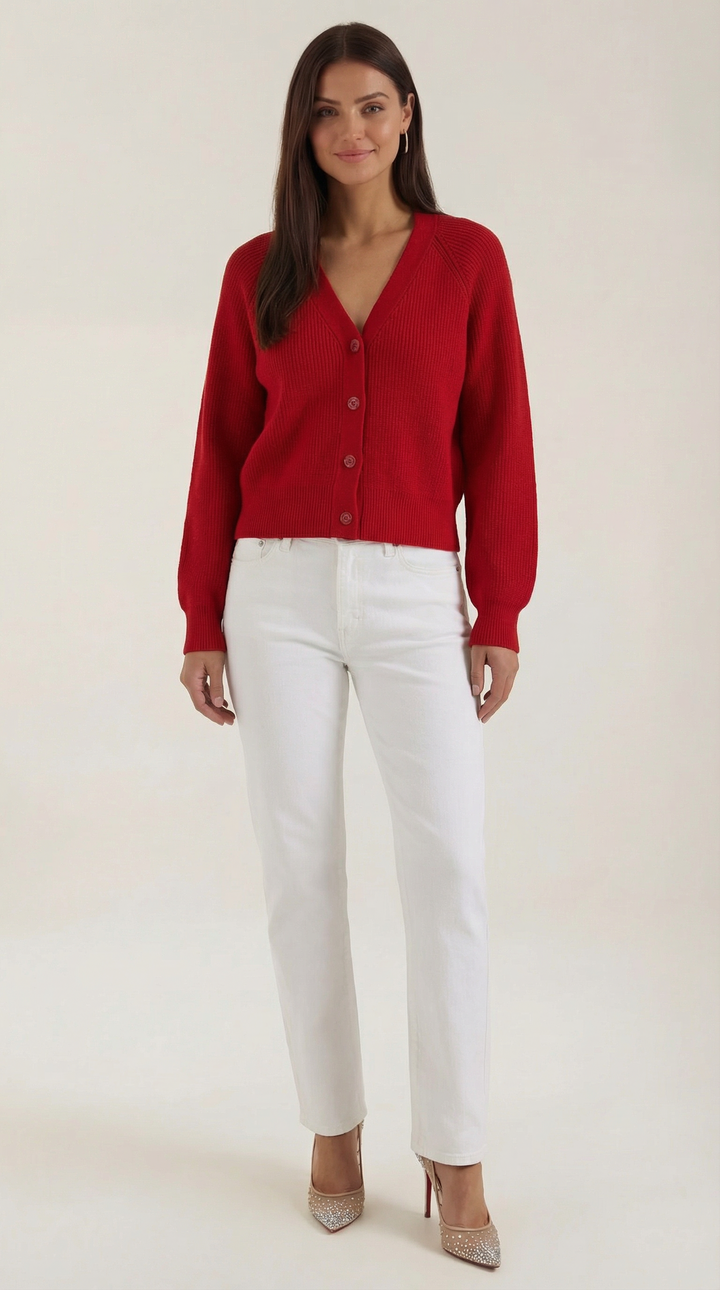 Women's V-Neck Cardigan | Button Closure