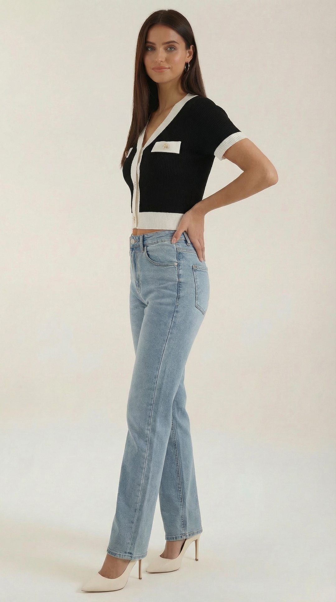 Women's Contrast Knit Cardigan | Short Sleeves
