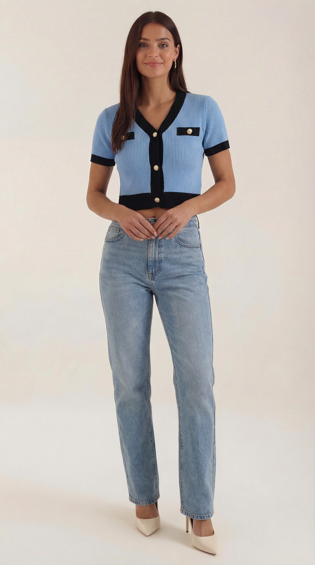 Women's Contrast Knit Cardigan | Short Sleeves