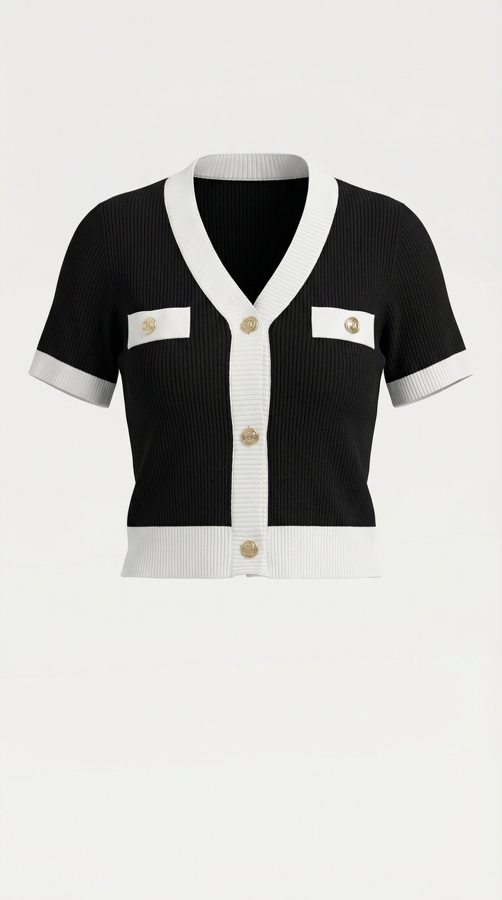 Women's Contrast Knit Cardigan | Short Sleeves