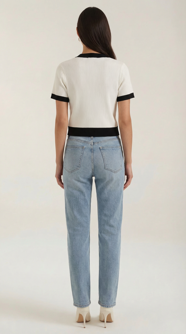 Women's Contrast Knit Cardigan | Short Sleeves
