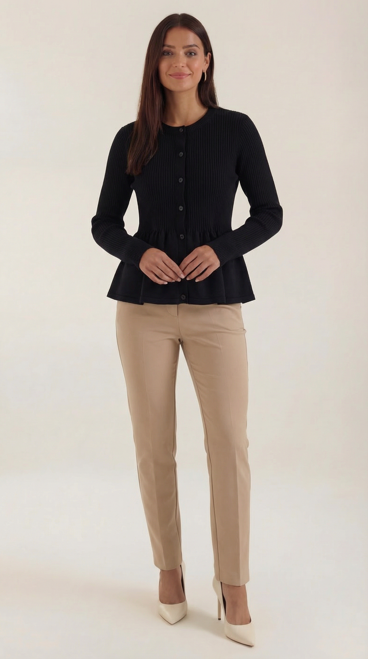 Women's Elegant Peplum Cardigan | Button Closure
