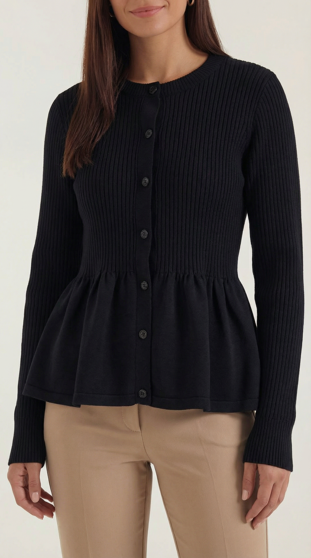Women's Elegant Peplum Cardigan | Button Closure