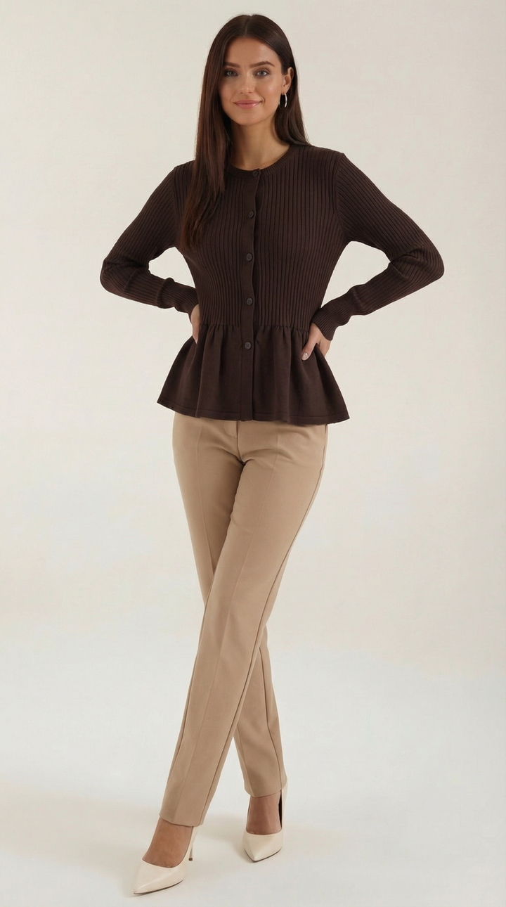 Women's Elegant Peplum Cardigan | Button Closure
