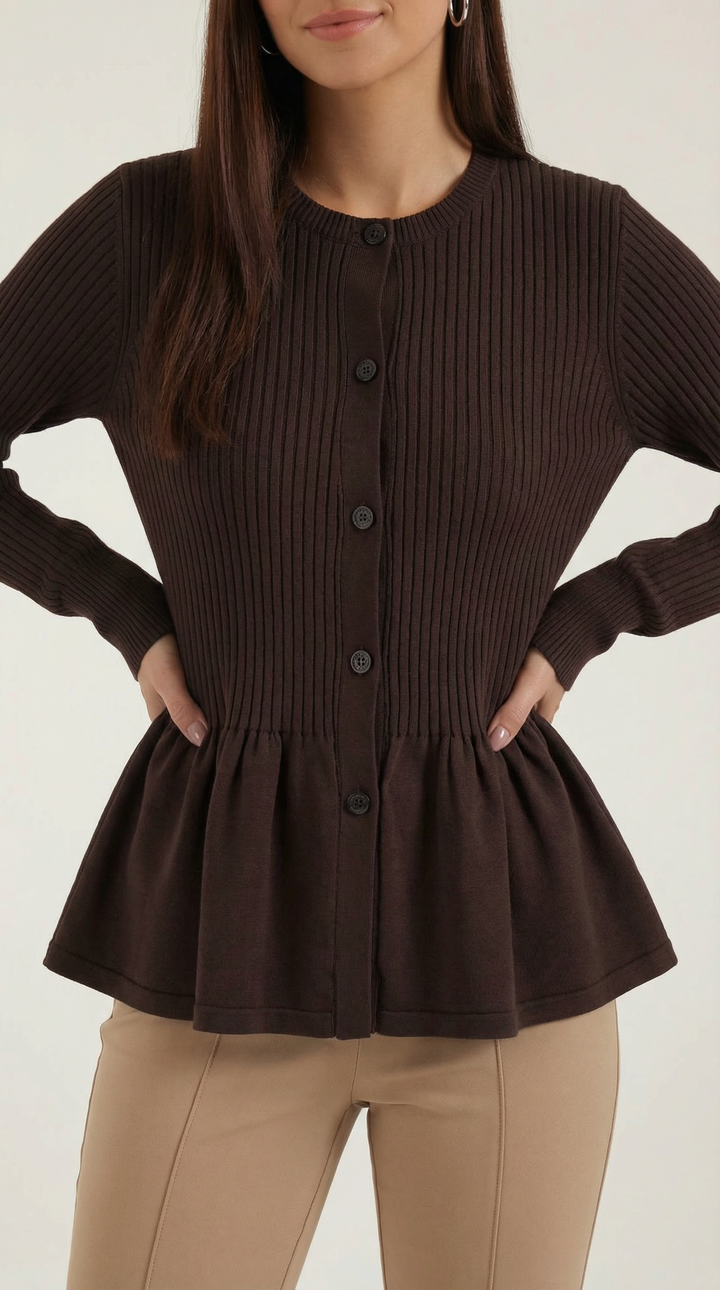 Women's Elegant Peplum Cardigan | Button Closure