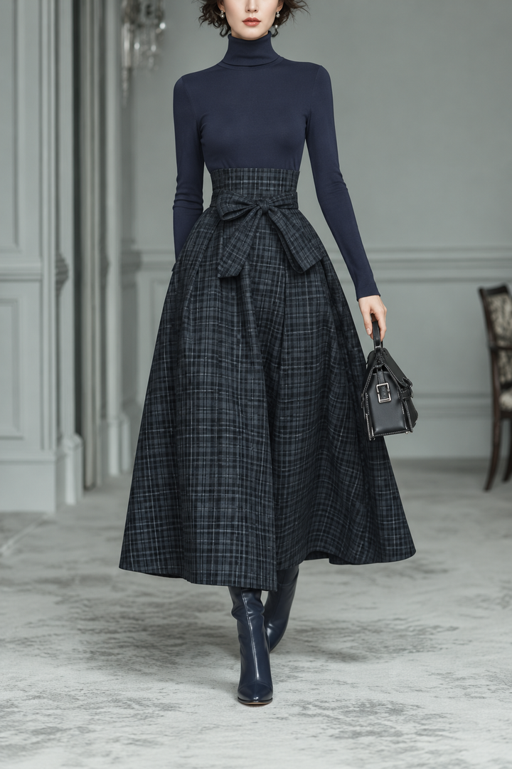 Women's Plaid Two-Piece Set | Turtleneck and Skirt