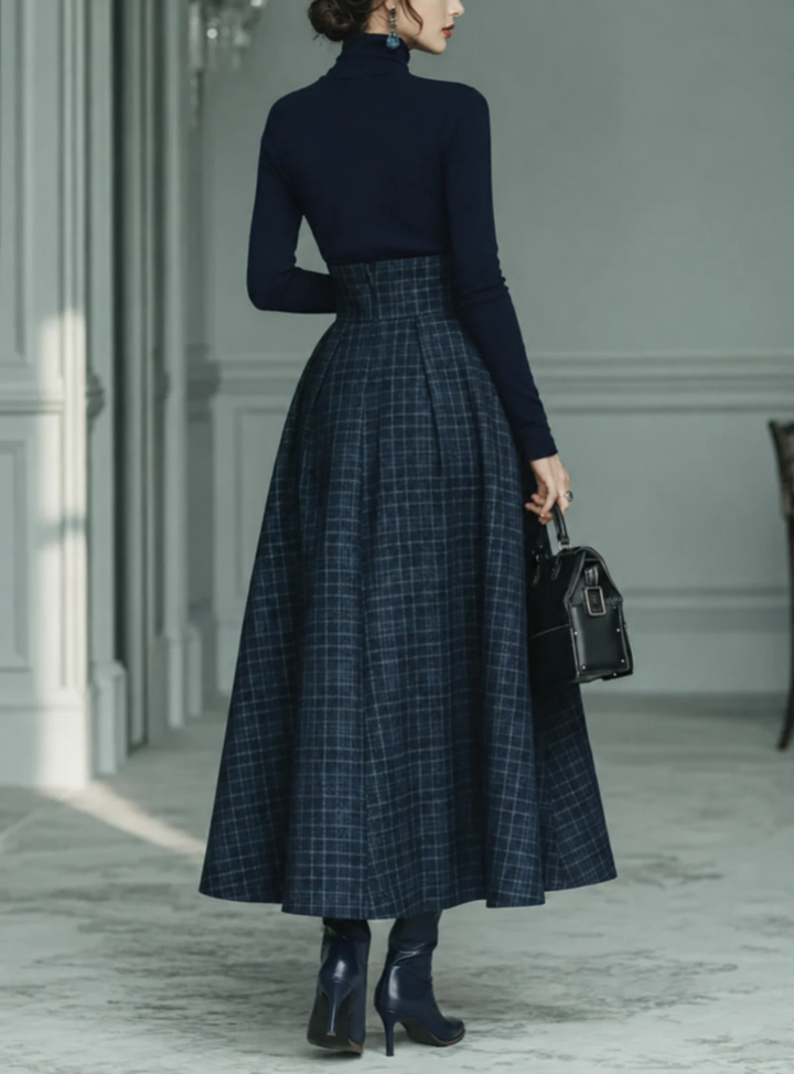Women's Plaid Two-Piece Set | Turtleneck and Skirt