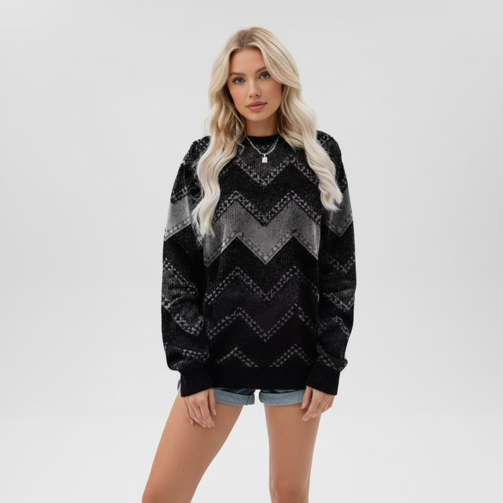 Women’s Printed Crew Neck Jumper | Relaxed Long Sleeve Fit