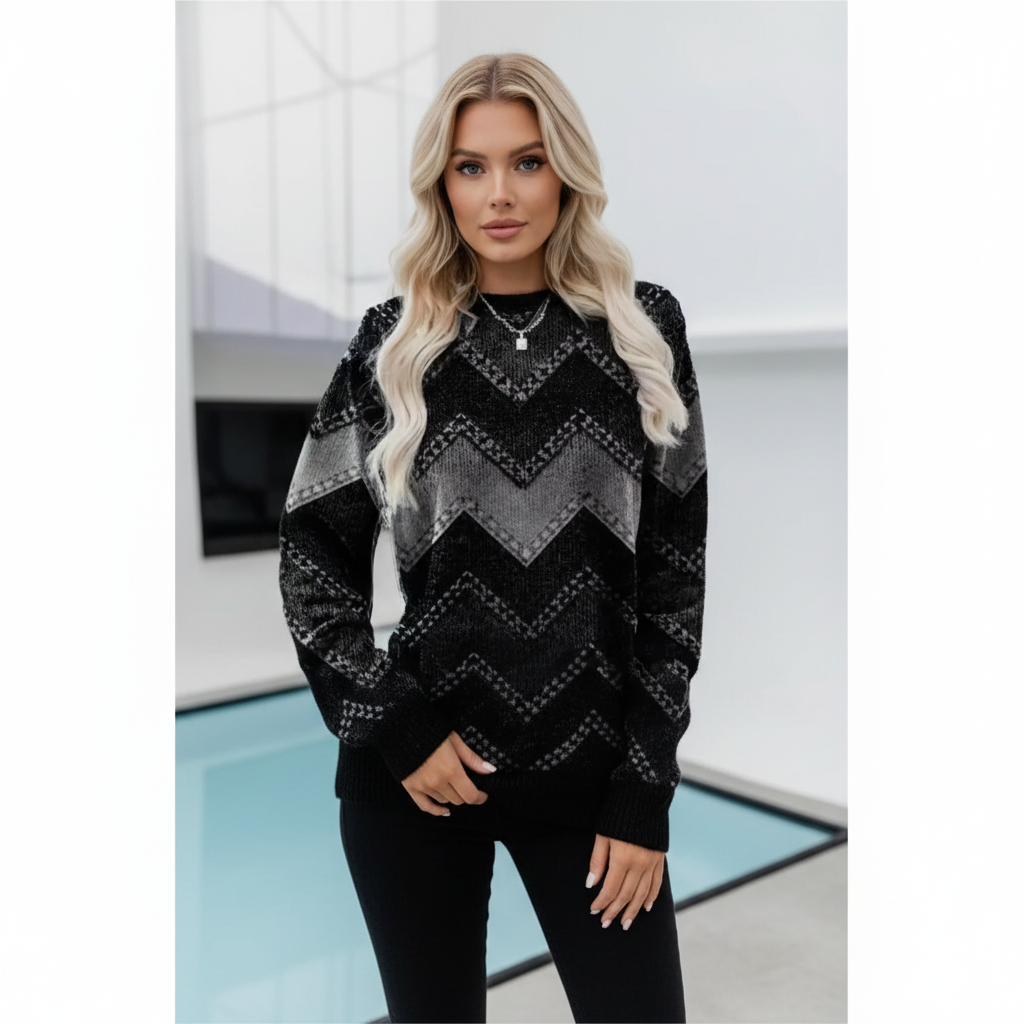 Women’s Printed Crew Neck Jumper | Relaxed Long Sleeve Fit