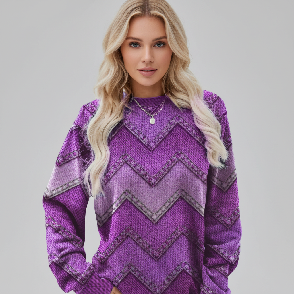 Women’s Printed Crew Neck Jumper | Relaxed Long Sleeve Fit