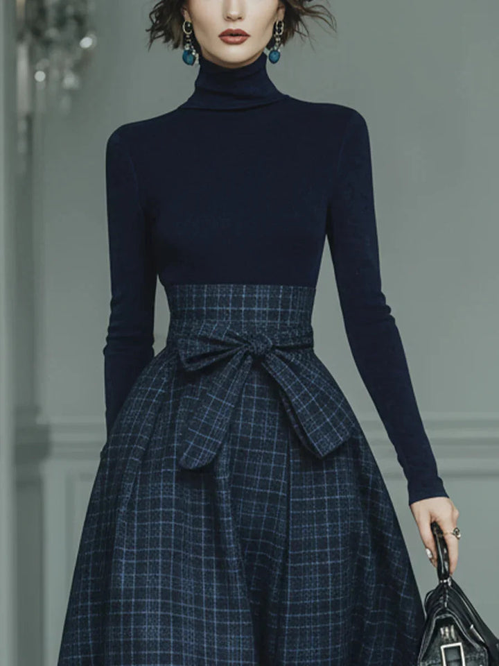Women's Plaid Two-Piece Set | Turtleneck and Skirt