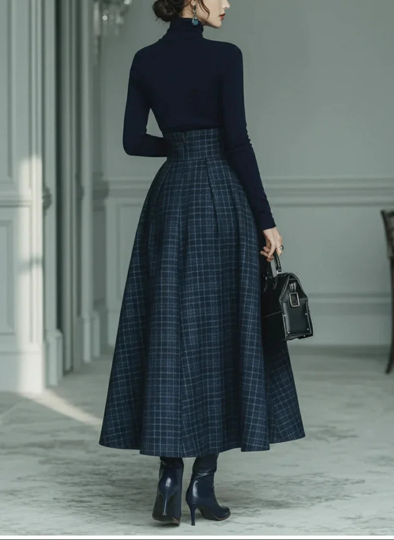 Women's Plaid Two-Piece Set | Turtleneck and Skirt