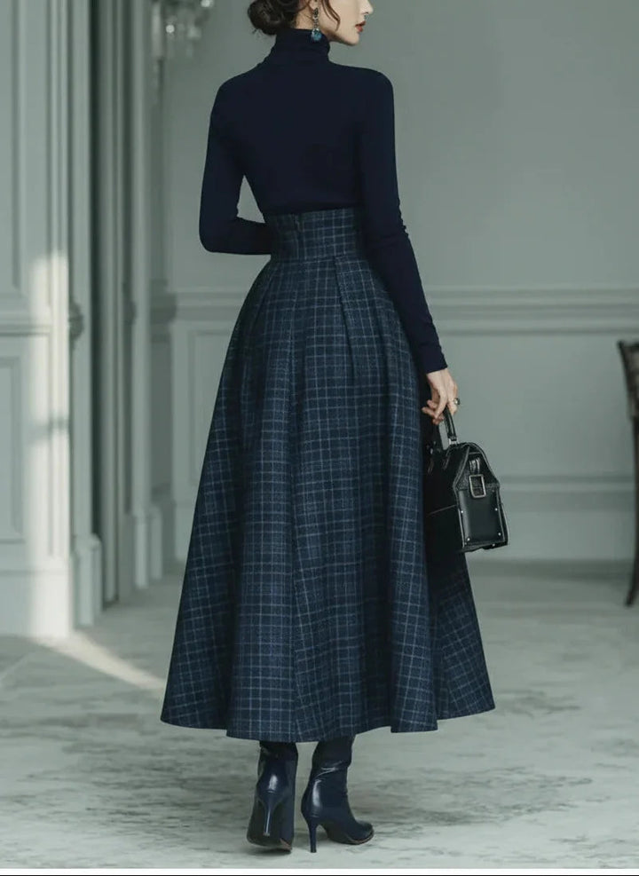 Women's Plaid Two-Piece Set | Turtleneck and Skirt