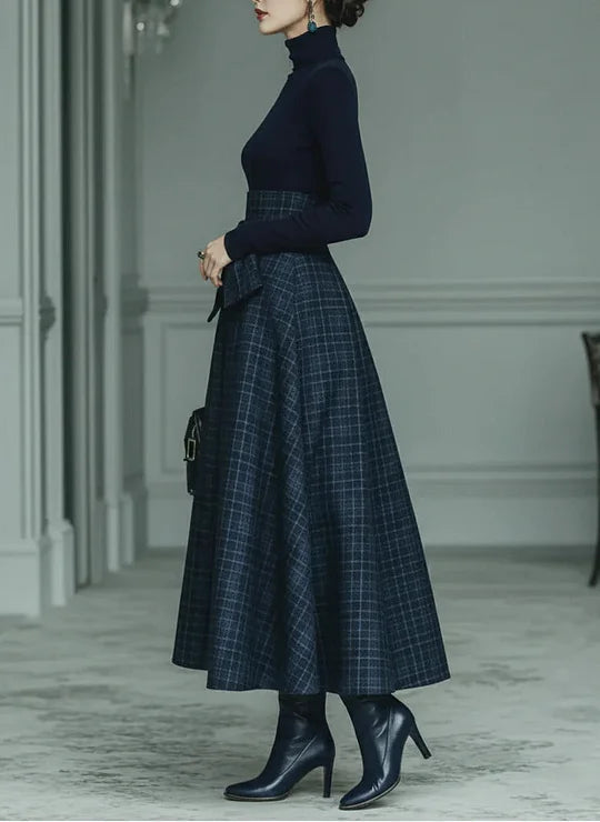 Women's Plaid Two-Piece Set | Turtleneck and Skirt