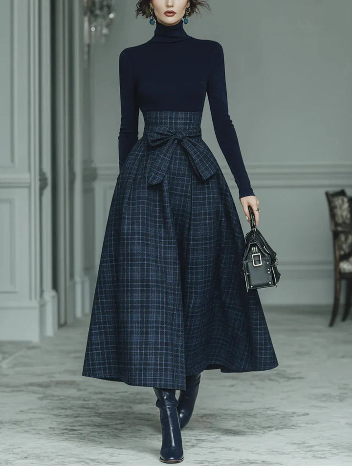 Women's Plaid Two-Piece Set | Turtleneck and Skirt