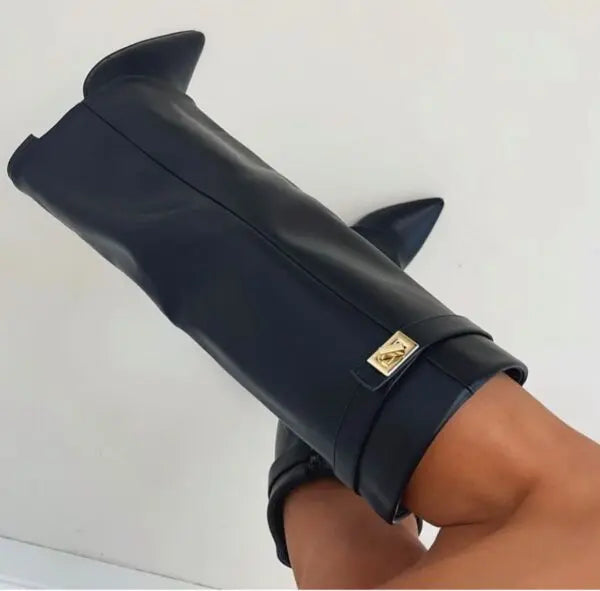Women’s Heel Pointed Toe Knee High Boots | Fold Over