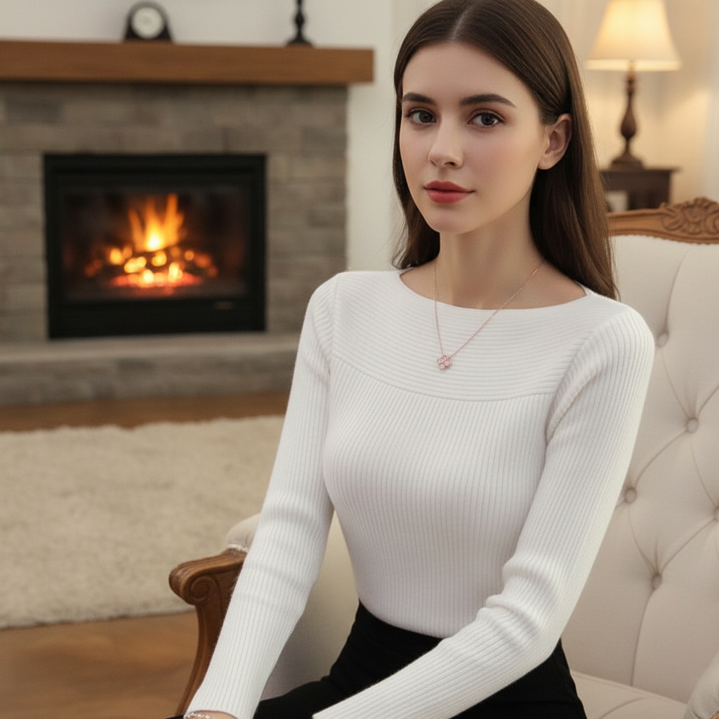 Women’s Ribbed Boat Neck Jumper | Fitted