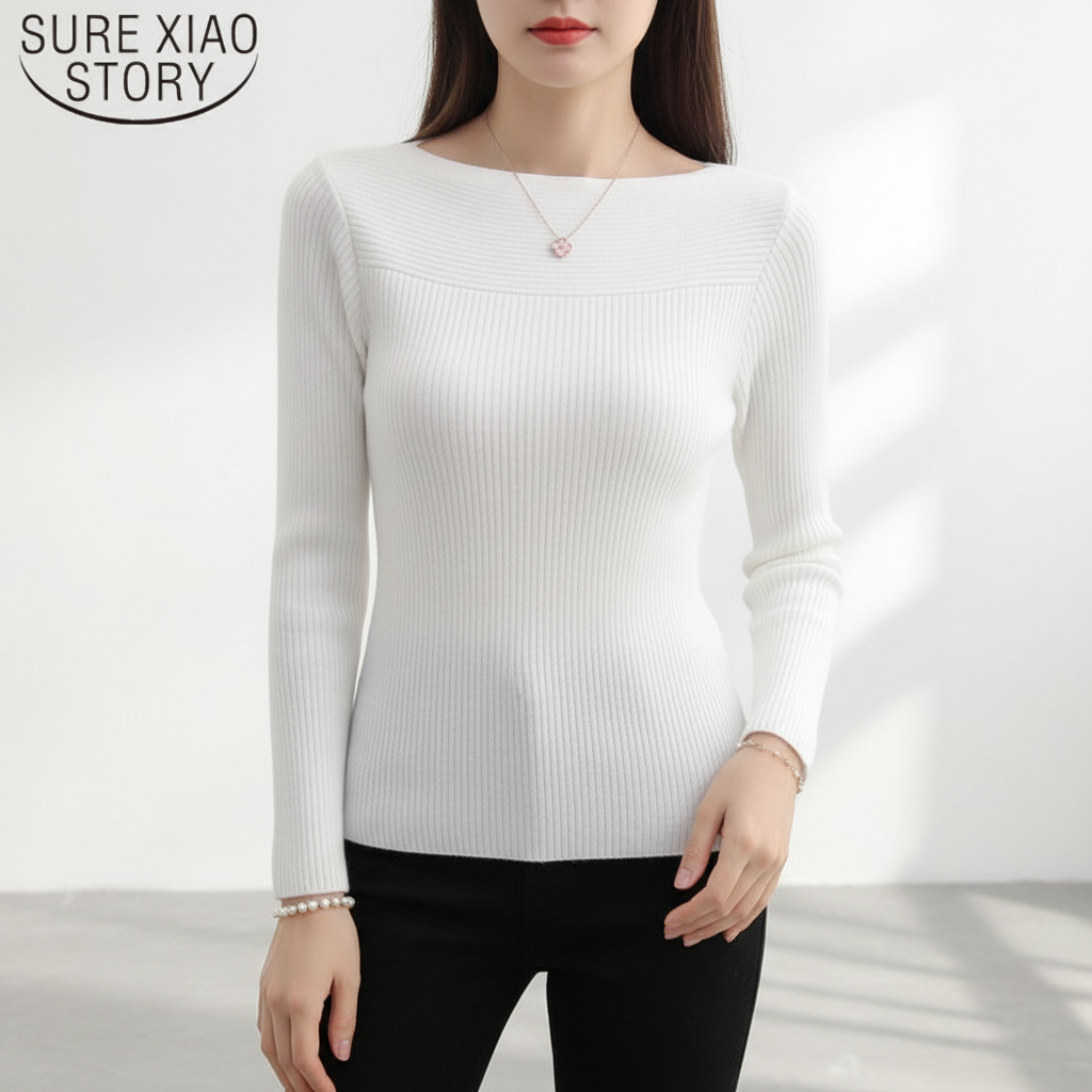 Women’s Ribbed Boat Neck Jumper | Fitted