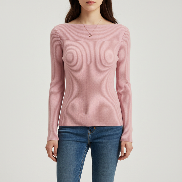 Women’s Ribbed Boat Neck Jumper | Fitted