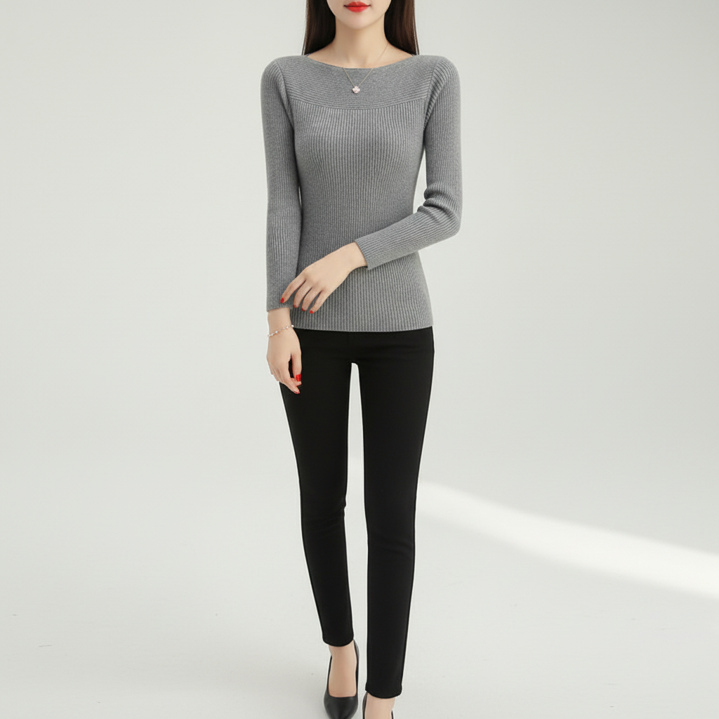 Women’s Ribbed Boat Neck Jumper | Fitted