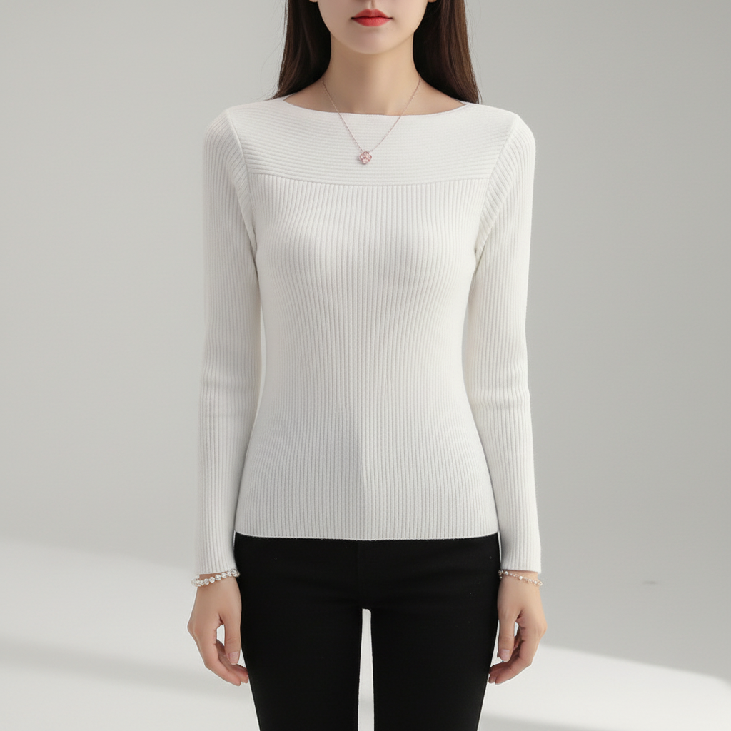 Women’s Ribbed Boat Neck Jumper | Fitted