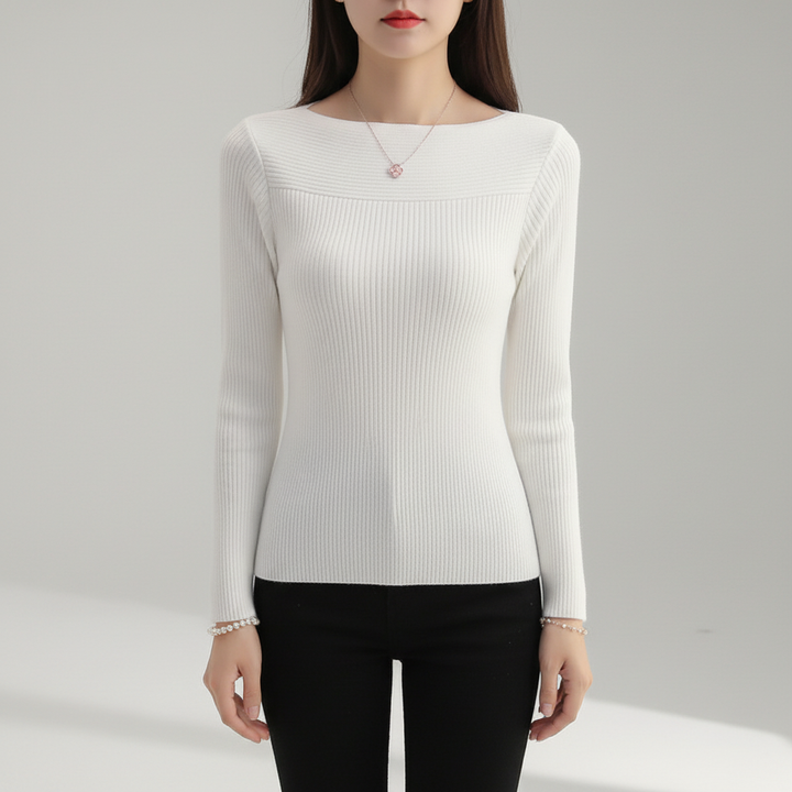 Women’s Ribbed Boat Neck Jumper | Fitted