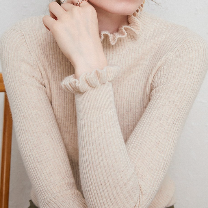 Women’s Ruffle Neck Fitted Sweater | Ruffle Cuffs