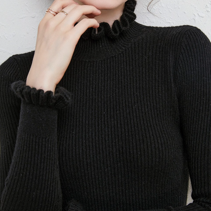 Women’s Ruffle Neck Fitted Sweater | Ruffle Cuffs