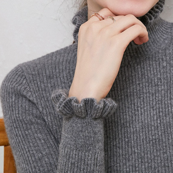 Women’s Ruffle Neck Fitted Sweater | Ruffle Cuffs