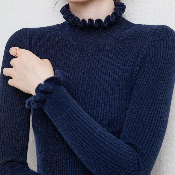 Women’s Ruffle Neck Fitted Sweater | Ruffle Cuffs