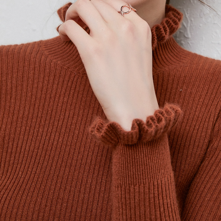 Women’s Ruffle Neck Fitted Sweater | Ruffle Cuffs