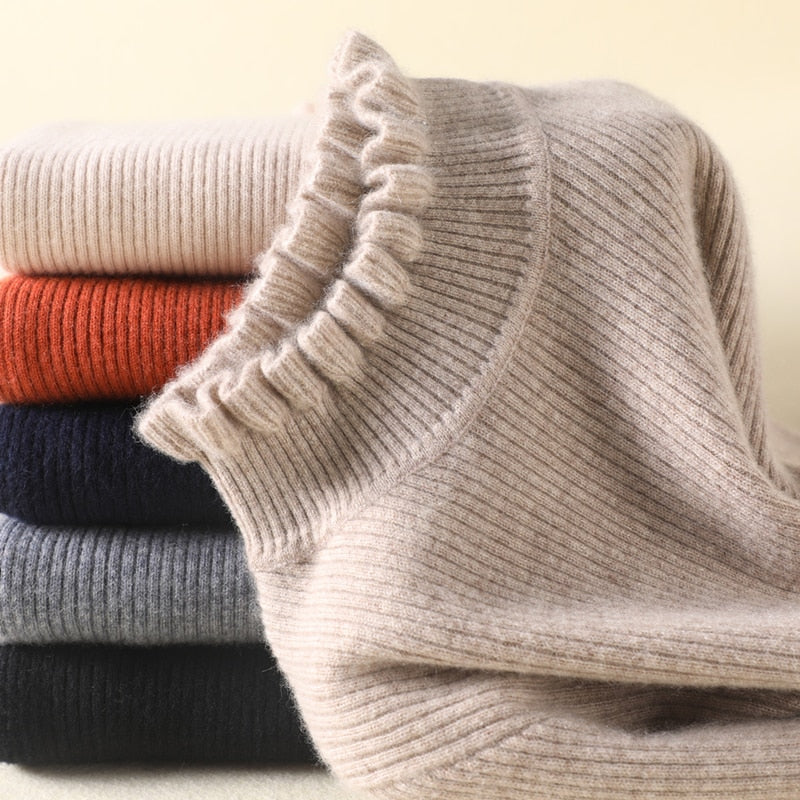 Women’s Ruffle Neck Fitted Sweater | Ruffle Cuffs