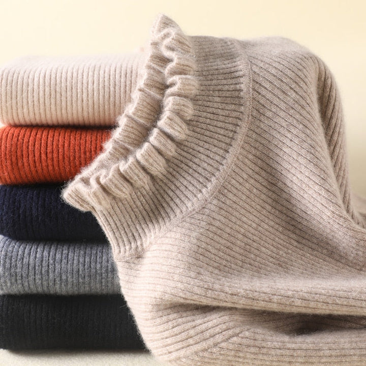 Women’s Ruffle Neck Fitted Sweater | Ruffle Cuffs