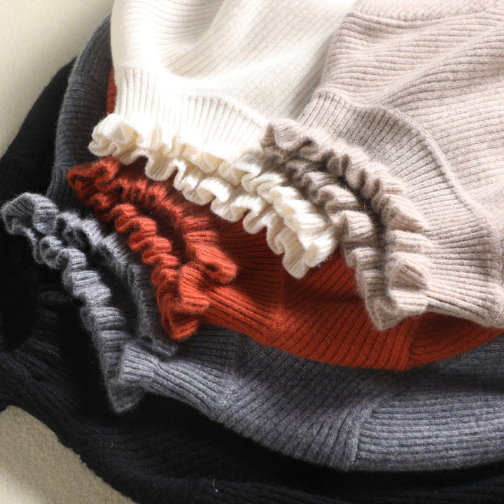 Women’s Ruffle Neck Fitted Sweater | Ruffle Cuffs