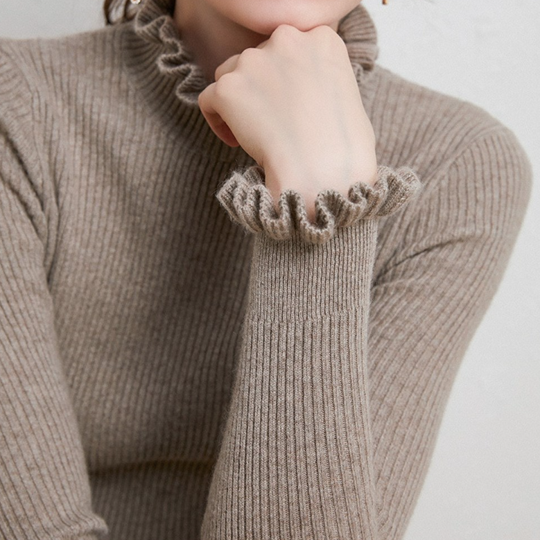 Women’s Ruffle Neck Fitted Sweater | Ruffle Cuffs