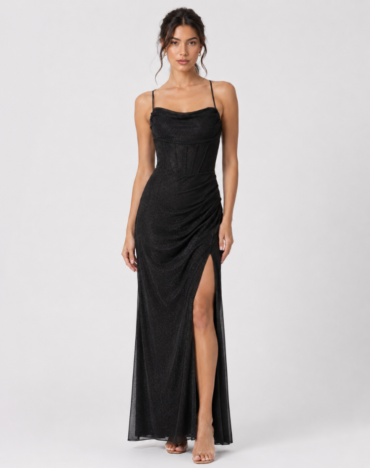 Women's Sparkling Fitted Evening Dress | Maxi