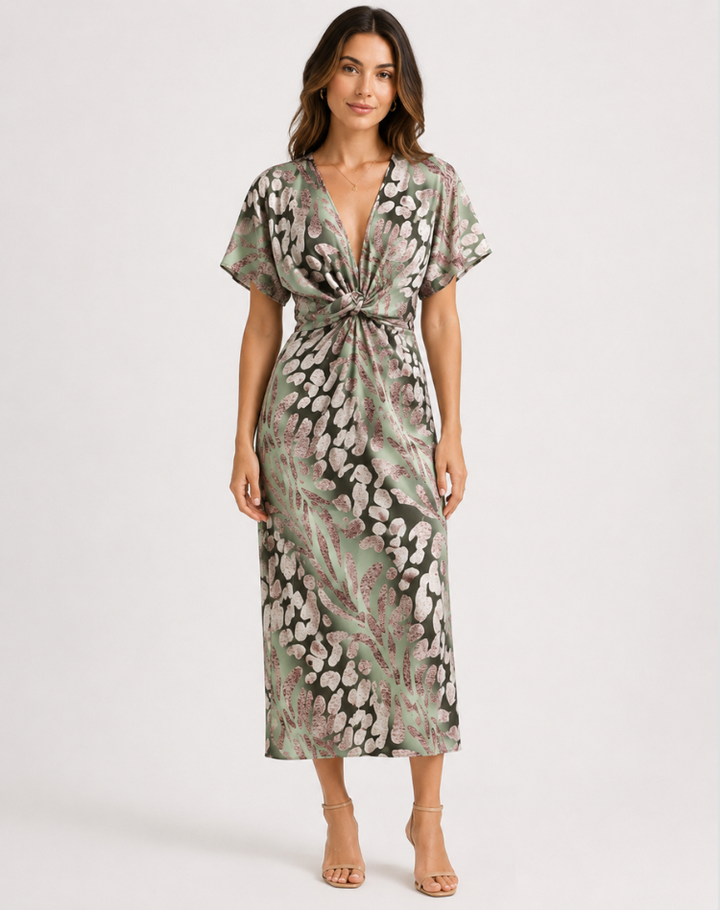 Women's Wedding Guest Wrap Neck Dress | Midi