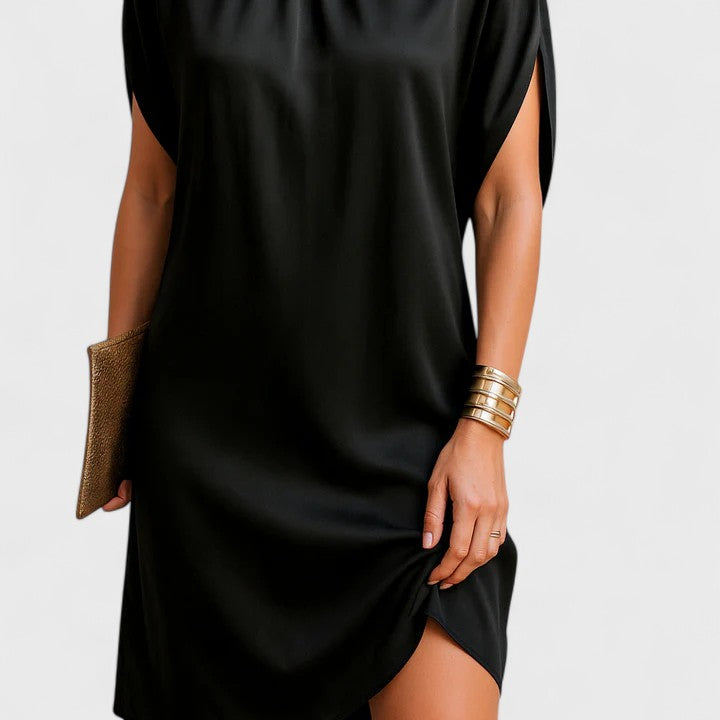 Women's Elegant Black Mock Neck Evening Party Dress | Mini