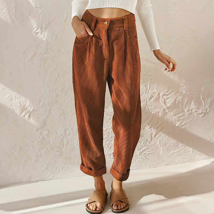 Women's High Waist Textured Staright Leg Pants | Casual