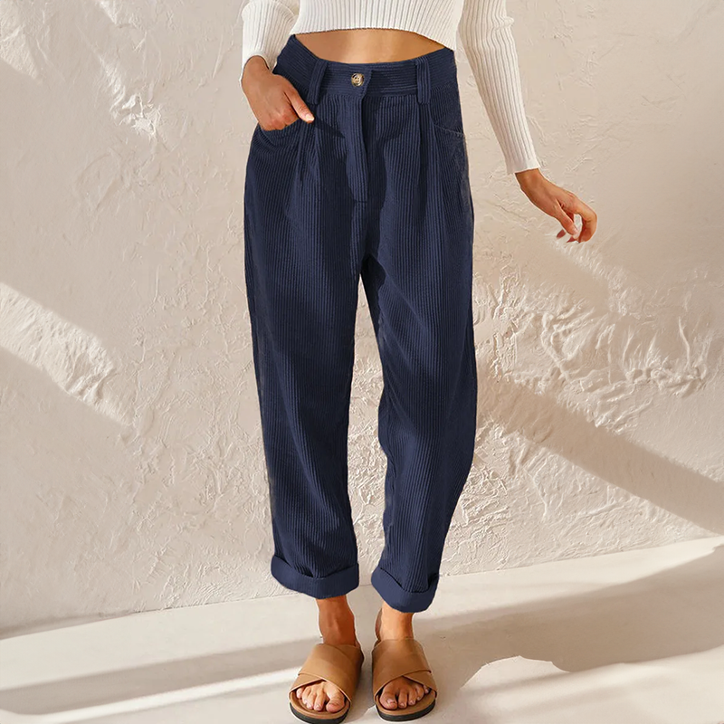 Women's High Waist Textured Staright Leg Pants | Casual