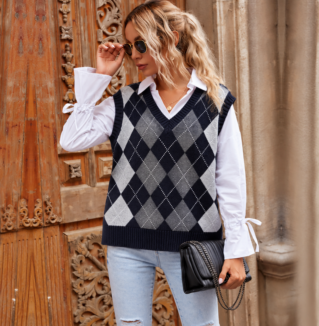 Women's Classic Argyle Knit Vest | Casual