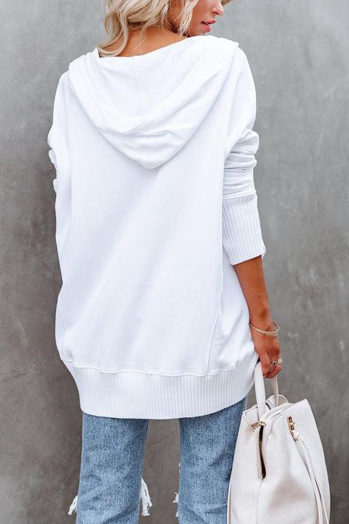 Women’s Oversized V-Neck Hooded Jumper | Button Detail