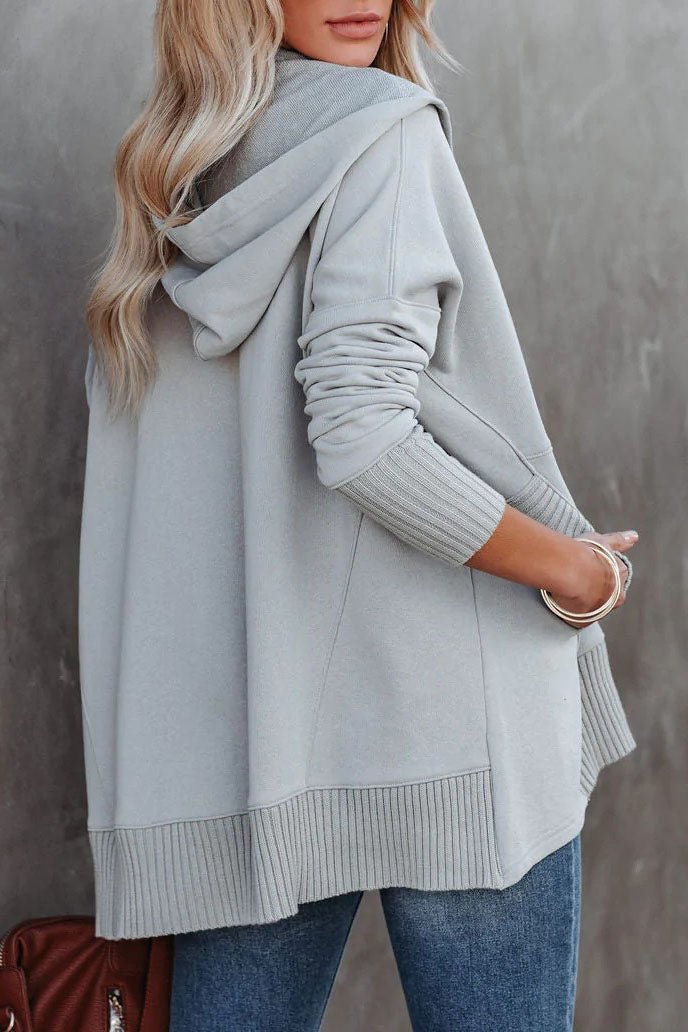 Women’s Oversized V-Neck Hooded Jumper | Button Detail