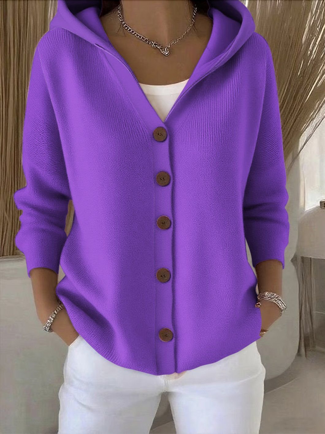Women’s Button Front Long-Sleeve Cardigan | Hooded